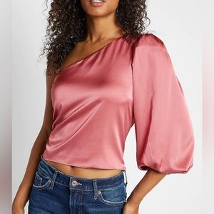 Express Satin One Shoulder Puff Sleeve Top - Size Medium
